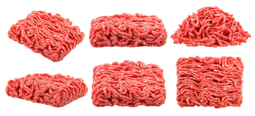 minced meat, pork, beef, forcemeat, isolated on white background, full depth of field