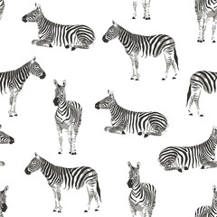 Fototapeta na wymiar seamless pattern wall art giraffe leopard tiger zebra safari animal jungle park tropic Africa savanna graphic art line print clipart scrapbooking sketch wild nature 