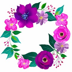 Watercolor/aquarelle floral purple wreath, hand drawn