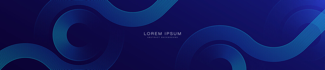 Abstract blue banner background with glowing circle lines. Geometric stripe line art design. Modern shiny blue lines. Futuristic technology concept. Suit for cover, header, poster, banner, website - 601031440