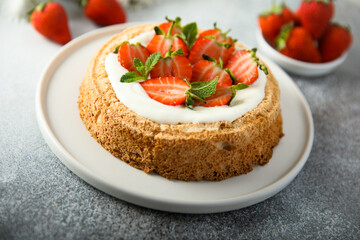 Homemade berry cake with vanilla cream
