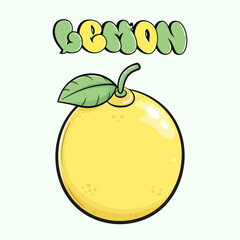 Cute funny lemon. Vector hand drawn cartoon kawaii character illustration icon. Isolated on green background. Lemon character concept