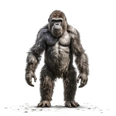 Illustration of an ape standing in front of a white background. Generative AI