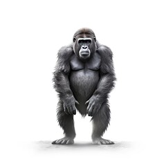 Illustration of an ape standing in front of a white background. Generative AI