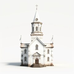 Naklejka premium Illustration of a 3D model of an old white church with hand-painted details on a white background. Generative AI