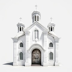 Fototapeta na wymiar Illustration of a 3D model of an old white church with hand-painted details on a white background. Generative AI