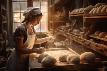 Abwaschbare Fototapete Brot female baker preparing bread (generative ai)