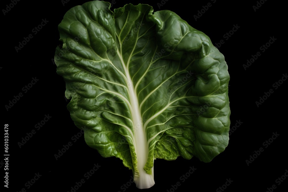 Poster a detailed view of a single leaf of lettuce generative ai