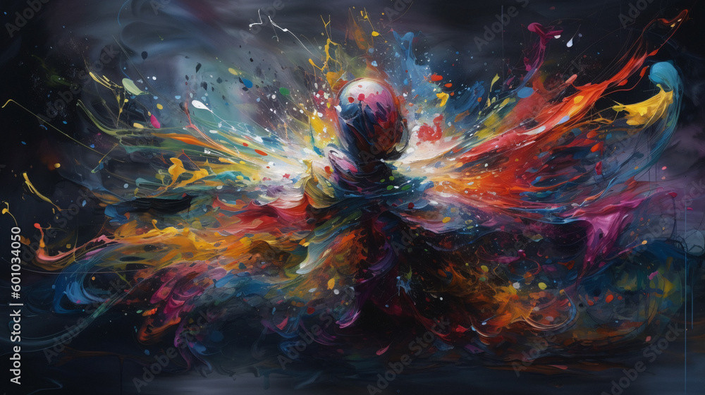 Wall mural colorful connections: abstract humanoid figures generated by ai technology, forming a vibrant and dy