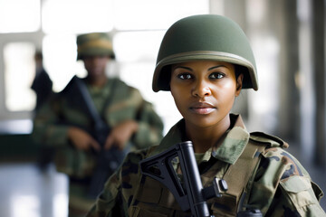 Portrait of african American military woman, AI generated Generative AI