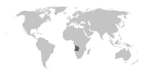 Fototapeta na wymiar Map of the world with the country of Angola highlighted in grey.