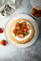 Homemade berry cake with vanilla cream