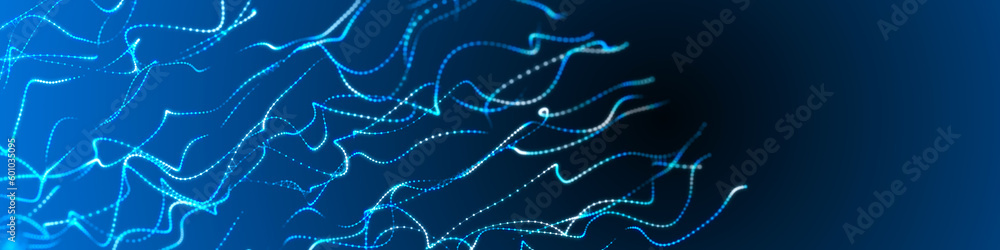 Poster sci-fi background. digital landscape with dots and lines. cyberspace grid. background concept for yo
