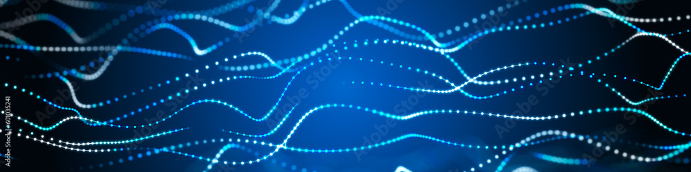 Poster sci-fi background. digital landscape with dots and lines. cyberspace grid. background concept for yo