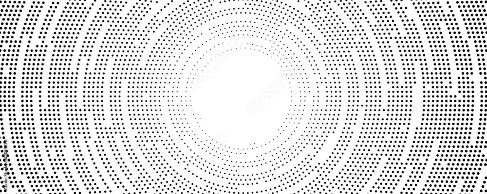 Poster abstract circles of black particles on white background. circular sound wave. big data visualization