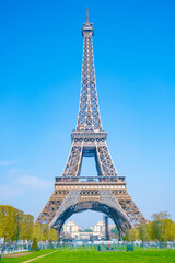 Sunny spring day at the Eiffel Tower on the Champs de Mars, Paris, France