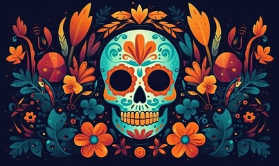 Illustration of the Mexican festival Day of the Dead, Template vibrant wallpaper, generative AI