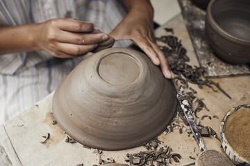 Pottery workshop, the process of making ceramic tableware