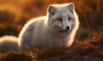 Arctic Fox in evening sun, generative AI