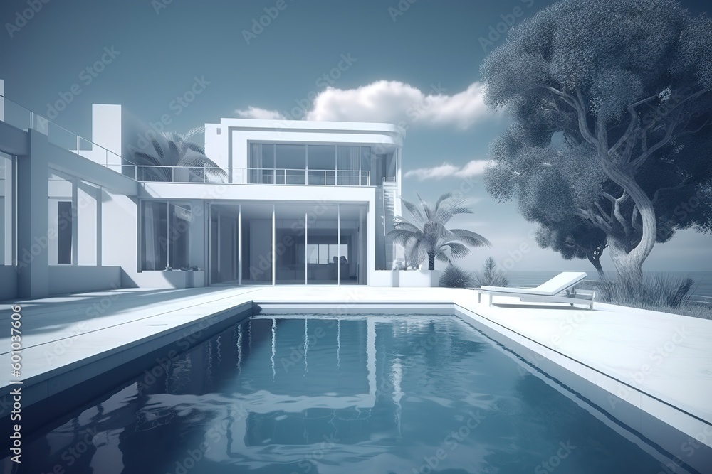 Aufkleber a residence that is fronted by a swimming pool generative ai