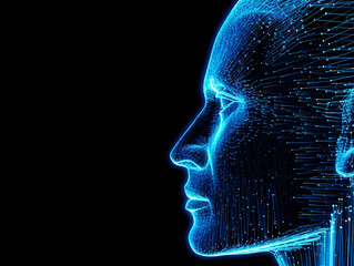 Artificial intelligence. human profile made of neon lines. cyber mind. Generated by AI