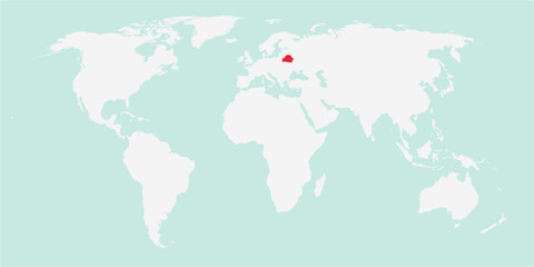 Vector map of the world with the country of Belarus highlighted highlighted in red on white background.