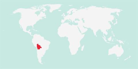 Vector map of the world with the country of Bolivia highlighted highlighted in red on white background.