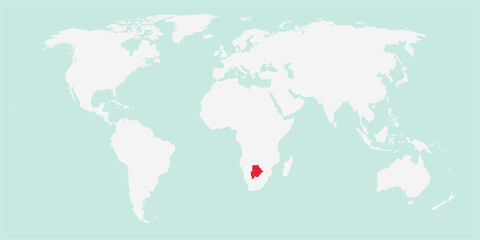 Vector map of the world with the country of Botswana highlighted highlighted in red on white background.