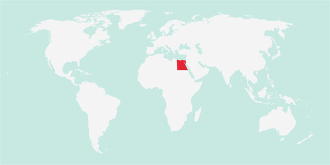 Vector map of the world with the country of Egypt highlighted highlighted in red on white background.