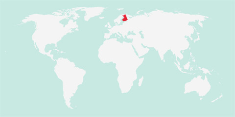 Vector map of the world with the country of Finland highlighted highlighted in red on white background.