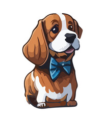 Cute dog in cartoon style. Sticker of a colorful puppy. Vector.