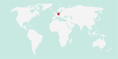 Vector map of the world with the country of Germany highlighted highlighted in red on white background.