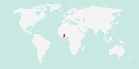 Vector map of the world with the country of Ghana highlighted highlighted in red on white background.