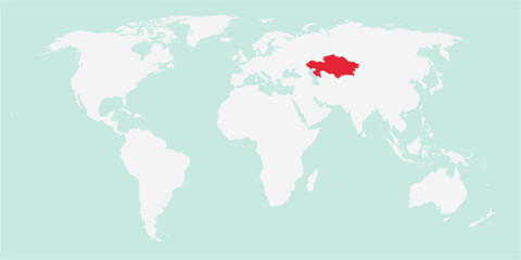 Vector map of the world with the country of Kazakhstan highlighted highlighted in red on white background.