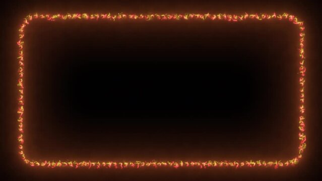 A rectangle frame border made of red and yellow fire flames, glowing flowing animation.