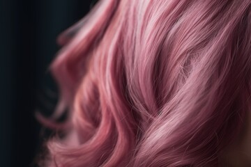 Close-up of thick wavy pink hair. Black background. Copy space. generative ai