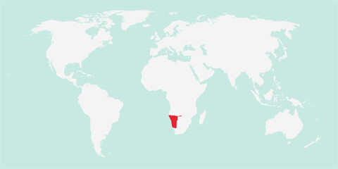 Vector map of the world with the country of Namibia highlighted highlighted in red on white background.