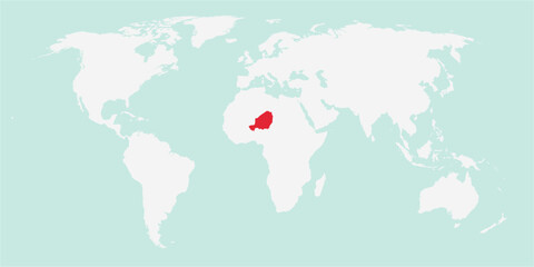 Vector map of the world with the country of Niger highlighted highlighted in red on white background.