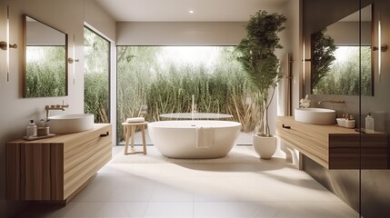 Fototapeta na wymiar Serene Zen Bathroom Escape, A Tranquil and Spa-Inspired Personal Retreat