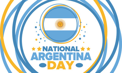 Argentina National Day. Happy holiday. Independence and freedom day. Celebrate annual. Argentina flag. Patriotic argentine design. Poster, card, banner, template, background. Vector illustration