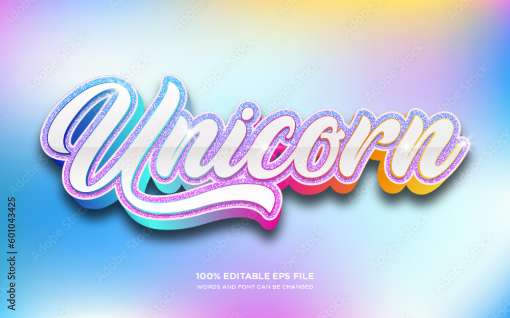 Poster unicorn 3d text style effect