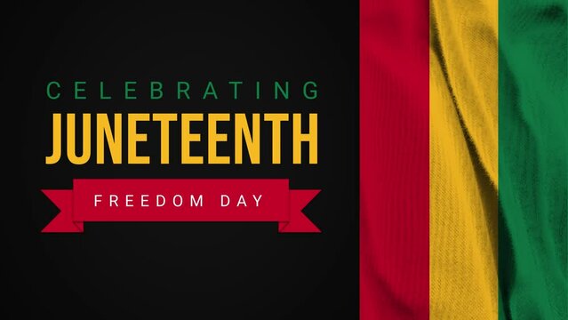 Celebrating Juneteenth Freedom Day on June 19. African American Liberation Day. Black, red and green 4k video animation