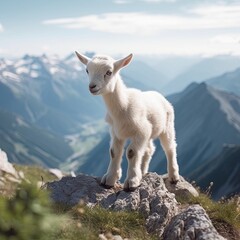 Obraz premium Baby Goat on A Mountain, Generative AI Illustration