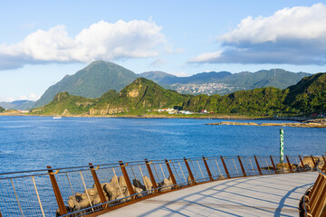 Beautiful seaside in Keelung with mountain view