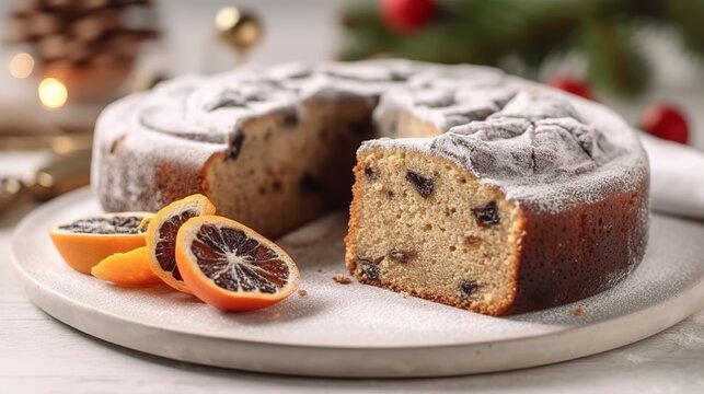 Traditionally poppy seed cake for Christmas in white table