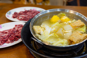 Slice of fresh raw beef hot pot in Taiwan