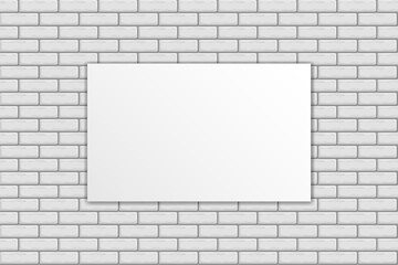 White brick wall. White poster on a brick wall background. Vector illustration of a brick wall with a note board.