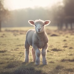 Fototapeta premium Baby Sheep in a Field, Generative AI Illustration