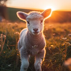Obraz premium Baby Sheep in a Field, Generative AI Illustration
