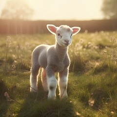 Naklejka na ściany i meble Baby Sheep in a Field, Generative AI Illustration